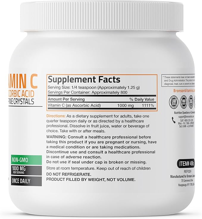 Vitamin C Powder Pure Ascorbic Acid Soluble Fine Non GMO Crystals – Promotes Healthy Immune System and Cell Protection – Powerful Antioxidant - 1 Kilogram (2.2 Lbs)