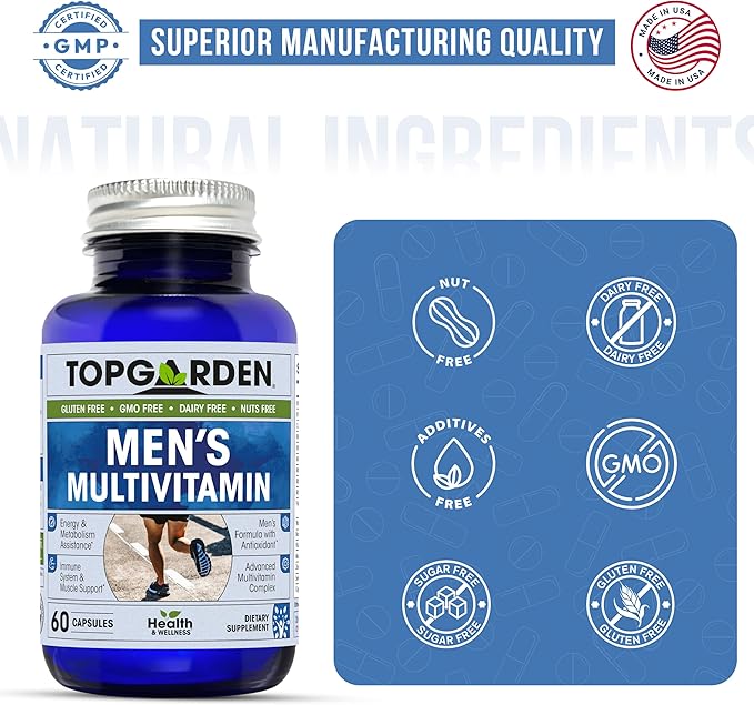 Men's Multivitamin - Essential Multivitamins & Multiminerals Supplement A, C, D, E & B12, with Zinc, Calcium, Magnesium & More for Men's Wellness Support. Boost Your Body and Mind!