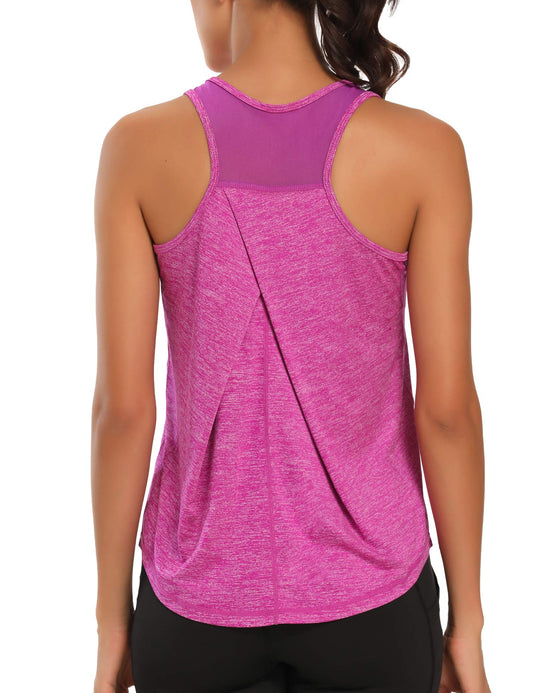 Aeuui Workout Tops for Women Racerback Mesh Yoga Shirts Athletic Running Tank Tops Sleeveless Gym Clothes Dark Purple