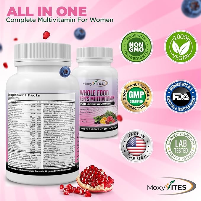 Methylated Multivitamin for Women with Iron - Womens Multivitamin with 44 Organic Whole Food & Fermented Nutrients - Daily Vitamin for Women Complete Multisystem Support, 90 Vegan Caps, Non GMO
