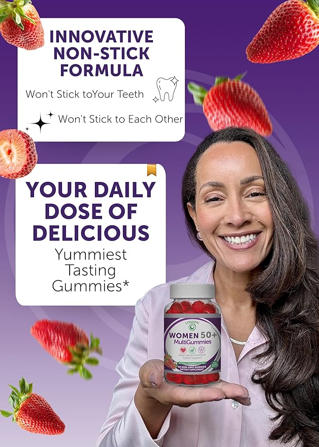 Lunakai USA Made 50 Plus Women's Multivitamin Gummies - Delicious Formula Enhanced with Essential Vitamins & Minerals for Health & Vitality - 60ct
