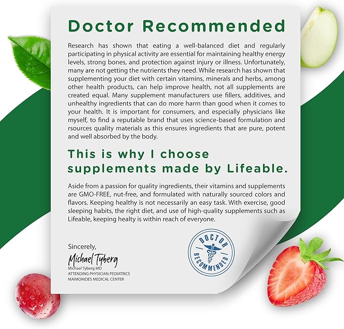 Lifeable Multivitamin with Iron for Adult | 13 Essential Vitamins and Minerals for Men and Women | Great Tasting Naturally Sourced Berry Flavor | Vegetarian Non-GMO | 90 Gummies