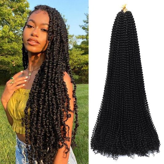 Dorsanee Passion Twist Hair 30 Inch 7 Packs Water Wave Crochet Hair Long Bohemian Curly Braiding Hair for Butterfly Locs, Faux Locs, Boho Style Spring Twist Crochet Braids (1B#)