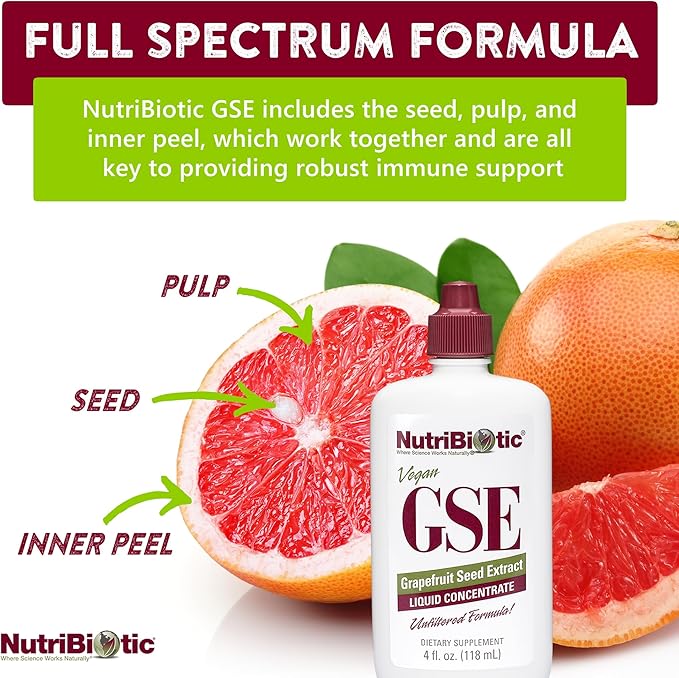 NutriBiotic – GSE, 4 Oz Liquid | The Original Grapefruit Seed Extract Premium Concentrate with Bioflavonoids | Vegan, Gluten Free, Non-GMO