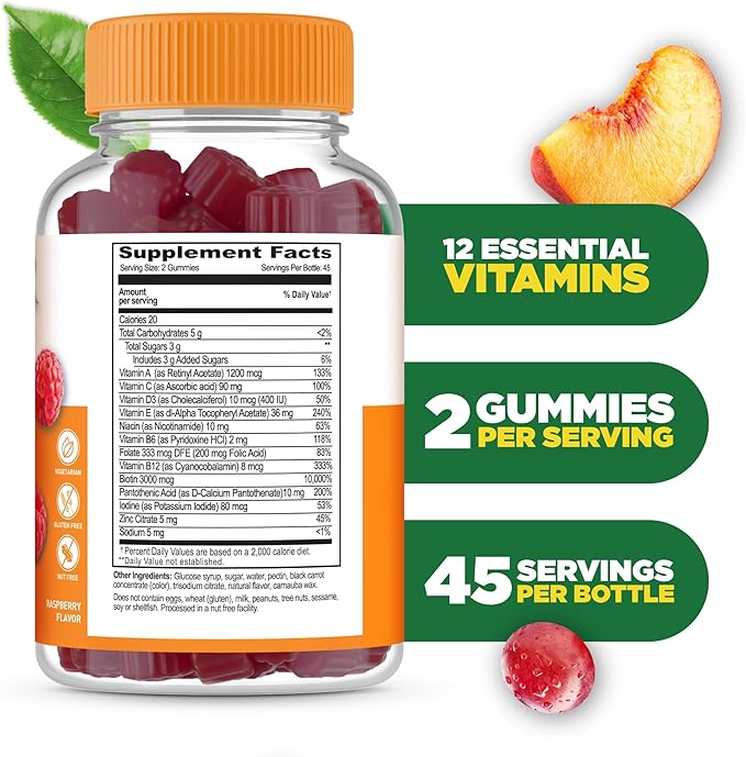 Lifeable Womens Multivitamin Gummy | with Vitamin A, C, D, E, Niacin, B6, Folate, B12, Biotin, Pantothenic Acid, Iodine, Zinc | Great Tasting Multivitamin for Women Gummies | 90 Gummies