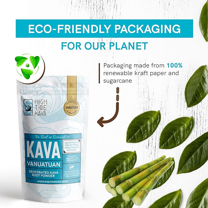 Vanuatu Kava Root Powder 16oz – Noble Blend for Stress Relief, Sleep & Relaxation | Gluten & Calorie Free | Eco-Friendly Plant-Based Packaging