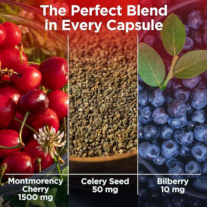Tart Cherry Extract Capsules with Celery Seed Extract and Bilberry for Joint Support, Muscle Recovery, and Uric Acid Flush Support, Made in The USA - 90 Tart Cherry Capsules