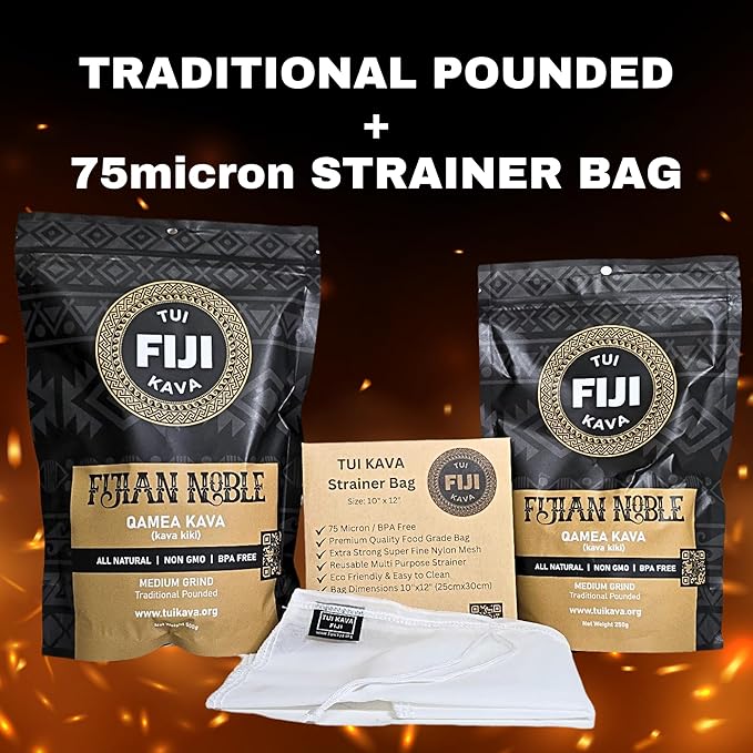 TUI KAVA PREMIUM WELLNESS KAVA -TRADITIONAL Fijian Noble Pounded Medium Grind 250g (8.8oz) - TRIAL SIZE | Very Heady Daytime Kava | All Natural Relaxation | Increase Focus | Mood/Sleep Support | Stress Relief | STRAINER BAG REQUIRED.