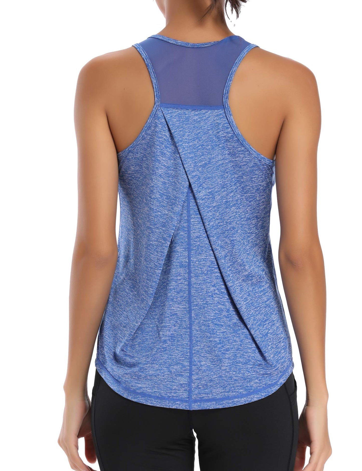 Aeuui Womens Workout Tops for Women Racerback Tank Tops Mesh Yoga Shirts Athletic Running Tank Tops Sleeveless Gym Clothes Bright Blue