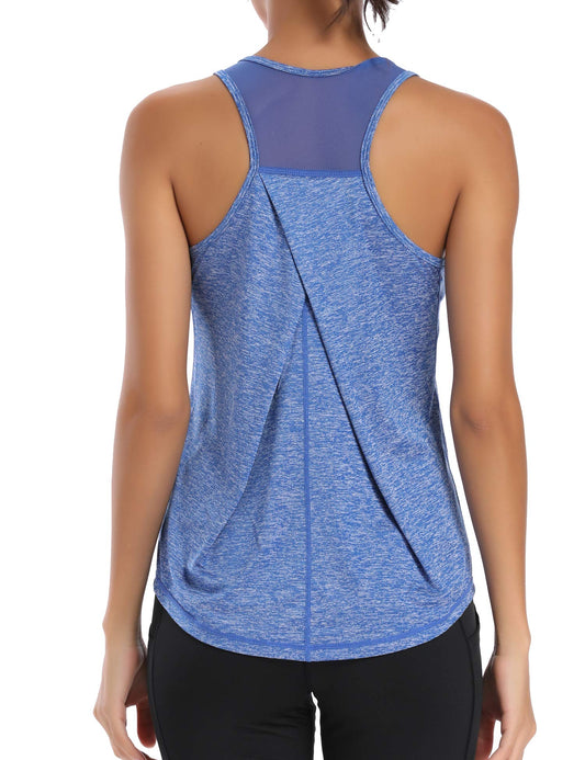 Aeuui Womens Workout Tops for Women Racerback Tank Tops Mesh Yoga Shirts Athletic Running Tank Tops Sleeveless Gym Clothes Bright Blue