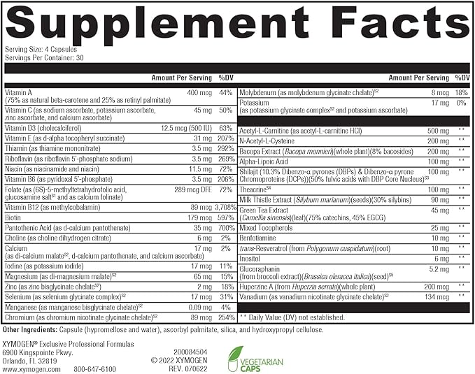 XYMOGEN ActivNutrients Performance - Multivitamin/Multimineral for Energy Support with Shilajit, ALA, NAC, Bacopa Extract, Chelated Minerals + B Vitamins with Folate (120 Capsules)