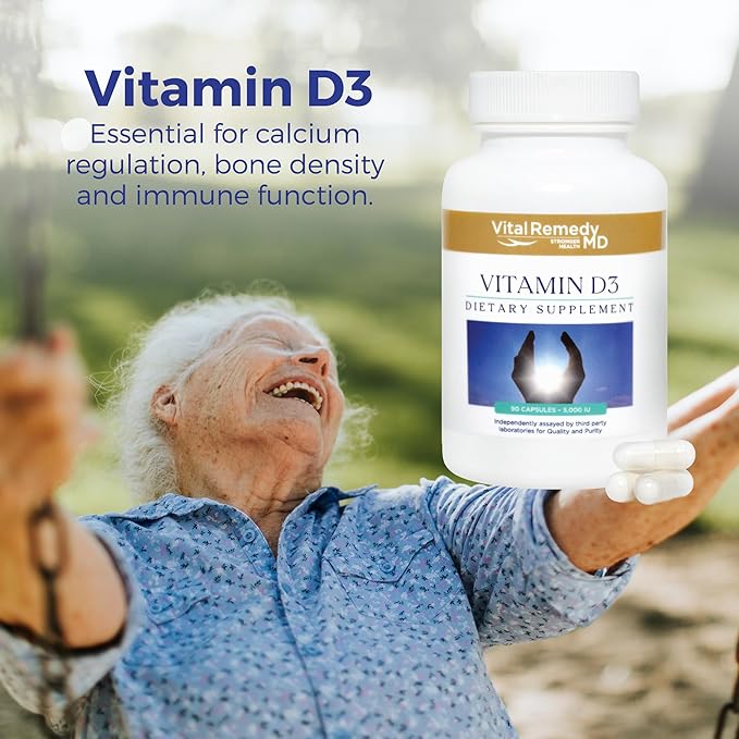 Vitamin D3 5000 IU - 3 Month Supply for Healthy Muscle and Joint Function, Non-GMO, Gluten Free, Vegan Vitamin D Capsules for Healthy Aging, 90 Count