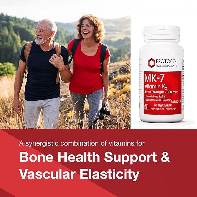 PROTOCOL FOR LIFE BALANCE MK-7 Vitamin K2 300mcg - Extra Strength - VIT K Supplement - MK-7 Vitamin K2 Life Balance - Support Bone Health & Vascular Elasticity - Non-GMO & Vegan - 60 Veg Capsules
