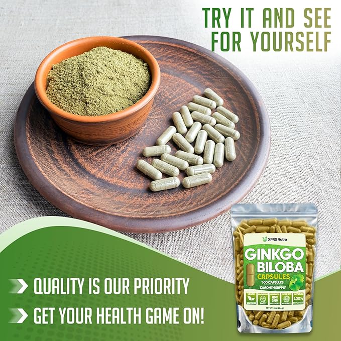 XPRS Nutra Ginkgo Biloba Capsules - Gingko Biloba Encapsulated Supplements for Cognition - Vegan Friendly Ginkoba Biloba - Immunity Boosting Ginkgo Biloba Capsules - 360 Count