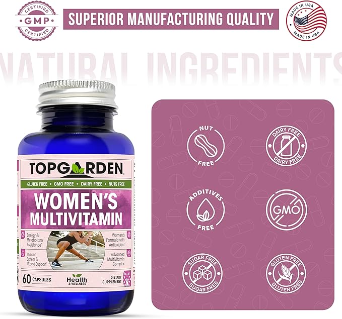 Women's Multivitamin - Essential Multivitamins & Multiminerals Supplement A, C, D, E & B12, with Zinc, Calcium, Magnesium & More for Women's Wellness Support. Boost Your Body and Mind!
