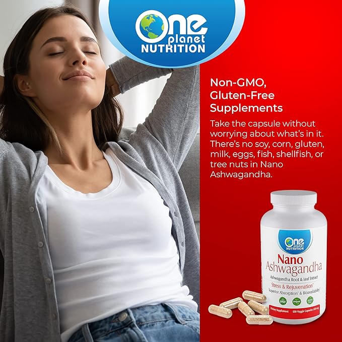Nano Ashwagandha Root & Leaf 500 mg Veggie Capsules (120 Servings), 10:1 Extract, Supports Hormone & Neurological Function for Stress Relief, Non-GMO, Vegan, Gluten-Free