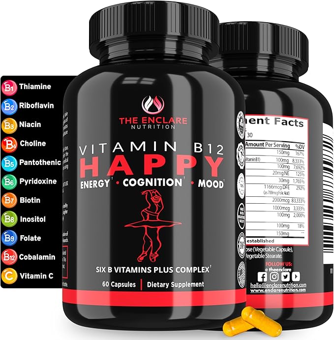 THE ENCLARE NUTRITION Vitamin B12 - Vitamin B Complex with Vitamin C, Biotin, Inositol, Folic Acid, B Vitamins, B1, B2, B3, B4, B5, B6, B7, B8, B9. Brain, Heart, Immune Support, Energy Supplements (1)