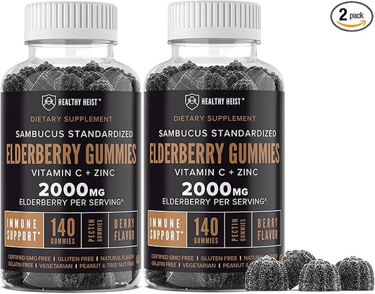 Sambucus Black Elderberry Gummies for Adults and Kids with Zinc and Vitamin C, 280 Gummy Bulk Size, Chewable Immune Support, Non GMO, Kosher, Pectin, Vegan, Delicious Berry Flavor