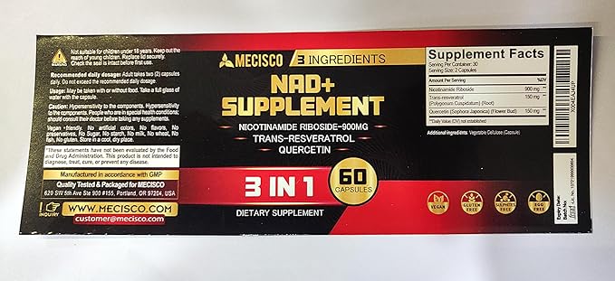 3in1 NAD+ Supplement 1200Mg - Nicotinamide Riboside with Trans Resveratrol & Quercetin - Cellular Activity, Immune, Aging Health - 60 Count Supply for 30 Days