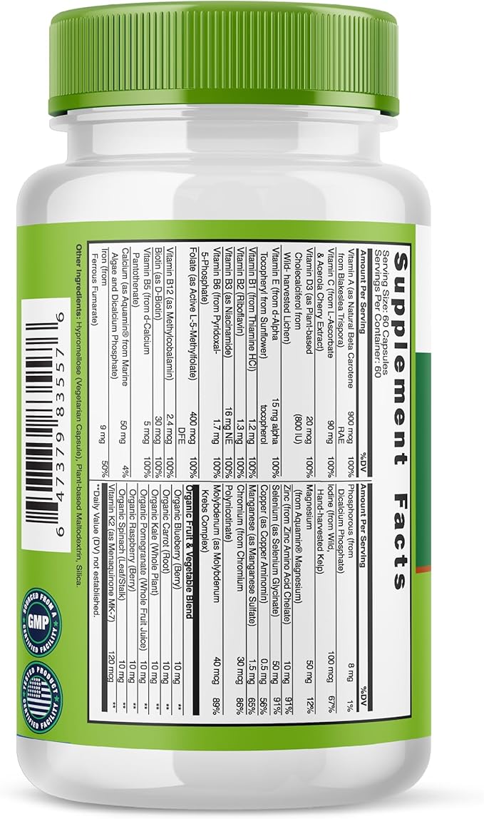 grow vitamin One Daily Multivitamin for Women - Energy Support - Whole Food Supplement to Nourish Hair, Skin, Nails - Non-GMO - No Soy - Gluten Free - 60 Capsules - 2 Month Supply