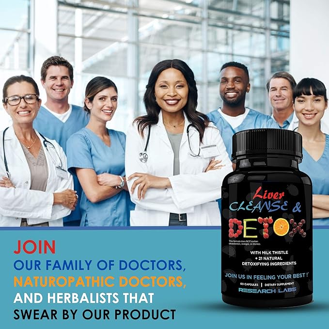 Research Labs Doctor Recommended Premium Liver Detox Cleanse & Support w/Milk Thistle, Beet, Dandelion. 23 Powerful Herbs…