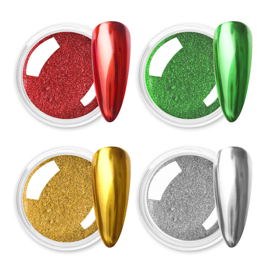 Allstarry Chrome Nail Powder 4 Colors Metallic Mirror Effect Pigment Chrome Iridescent Nail Glitter Magic Unicorn Glitter Dust Kit for Gel Polish Nail Art Decoration Resin Craft, Festivals