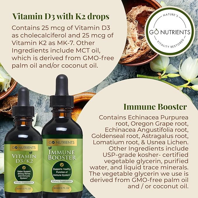 Go Nutrients Liquid Vitamin D3 Drops + Immune Booster - Combat Seasonal Stressors and Stimulate Your Immune System