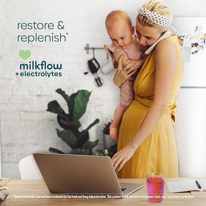 UpSpring Milkflow Electrolyte Breastfeeding Supplement Drink Mix Fenugreek-Free, Moringa & Blueberry Acai Flavor, Lactation Supplement to Support Breast Milk Supply and Restore Electrolytes, 16 Mixes