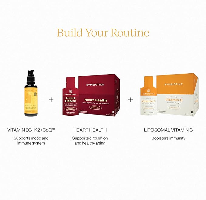 CYMBIOTIKA Vitamin D3 + K2 + CoQ10 Liquid, Vitamin D Supplement for Immune Support, Heart Health & Bone Health, Energy Booster, Liposomal Delivery, Vegan, Tangerine Flavor, 2pck (4.0 fl oz.)