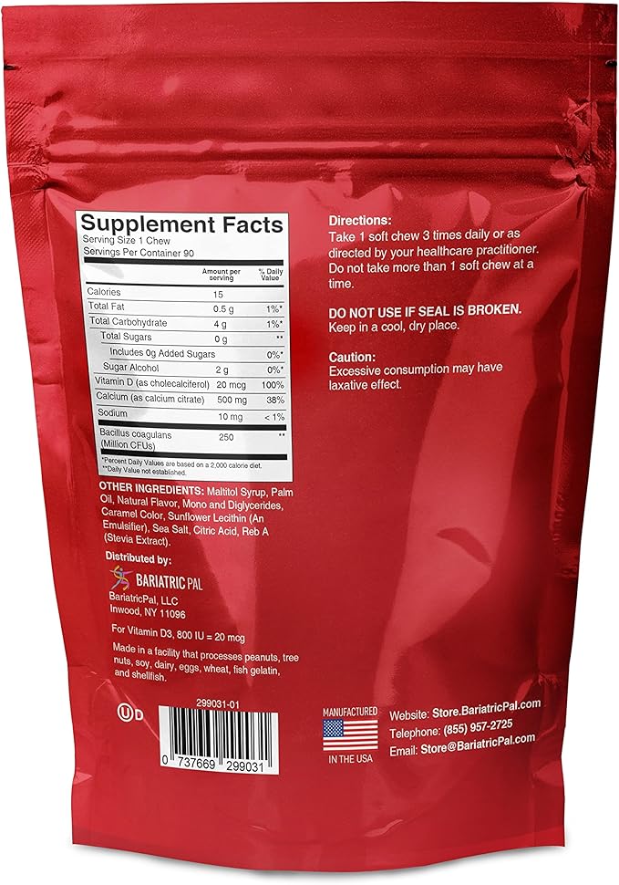 BariatricPal 90-Day Bariatric Vitamin Bundle (Multivitamin ONE 1 per Day! Capsule with 60mg Iron and Calcium Citrate Soft Chews 500mg with Probiotics - Caramel Apple)