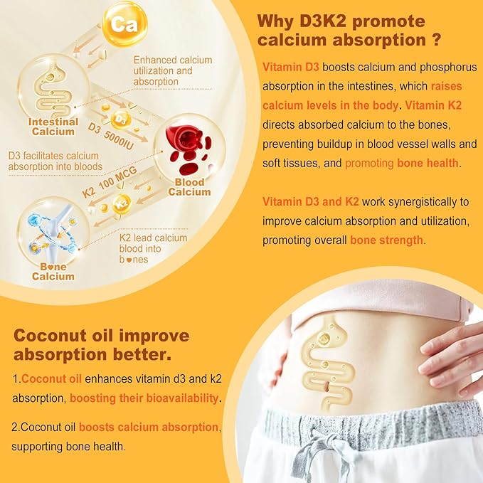 2 Pack Vegan Vitamin D3 5000IU K2 Gummies+ 1 Pack Whole Food Vitamin C Gummies