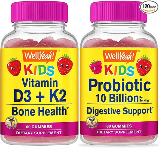 Vitamin D3+K2 Kids + Probiotics 2B Kids, Gummies Bundle - Great Tasting, Vitamin Supplement, Gluten Free, GMO Free, Chewable Gummy