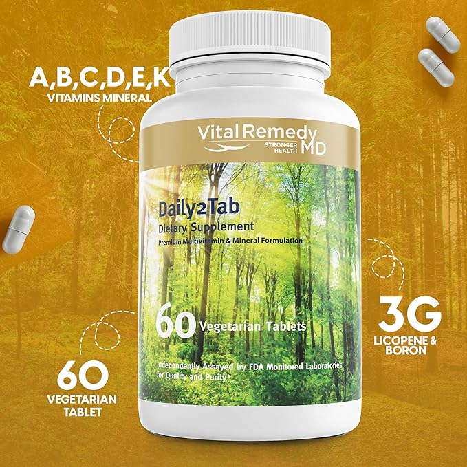 Daily2Tab - All You Need Multivitamin Plus Multimineral Formula. 26 Essential Nutrients for Women and Men, 60 Tablets