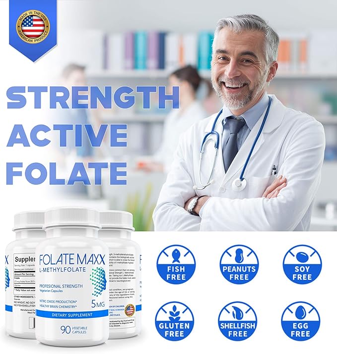 FolateMaxx L-Methylfolate 5 mg 90 Capsules Professional Active Folate Non-GMO, Gluten Free Methyl Folate, 5-MTHF
