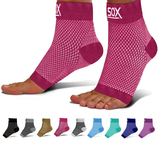 SB SOX Plantar Fasciitis Compression Socks for Women & Men - Best Arch Support for All Day Wear - Relief for Heel Pain and Night Splint Comfort (Pink, Small)