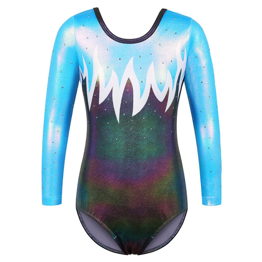 BAOHULU Gymnastics Leotard for Girls Shiny Practice Dancewear B343_WhiteBlue_6A