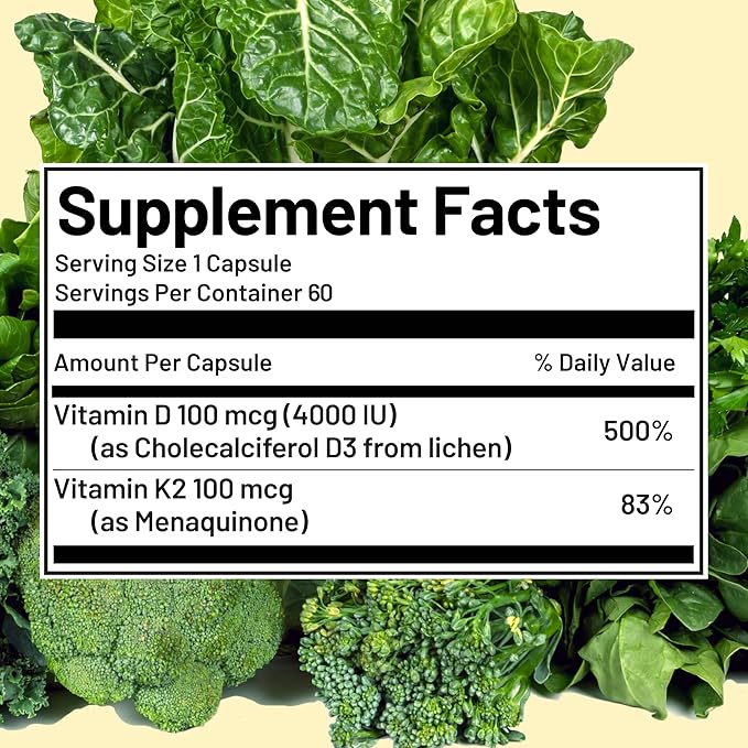 Vegan Vitality Brain & Body Balance Bundle: 120 Lions Mane Mushroom Nootropic Brain Support Supplement and 60 Vegan Vitamin D3 + K2 4000IU (100mcg)