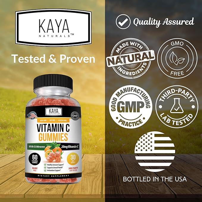 Kaya Naturals Immune Support Gummies, Zinc, Vitamin C, Echinacea, and Electrolytes, Immune Support Supplement, Caffeine Free, Non-GMO - Gluten Free - Great Flavored Gummy Vitamin Supplement 60 Count