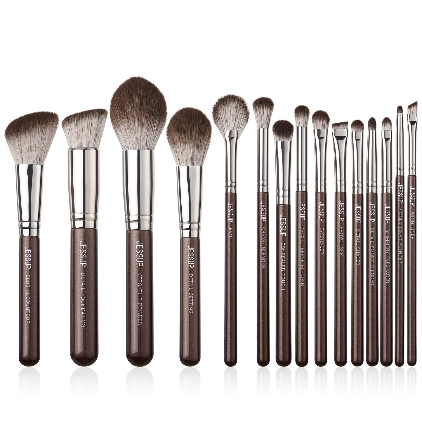 Jessup Makeup Brushes Set 15Pcs Brown Make Up Brushes Set Professional Premium Synthetic Foundation Eyebrow Concealer Blush Eyes