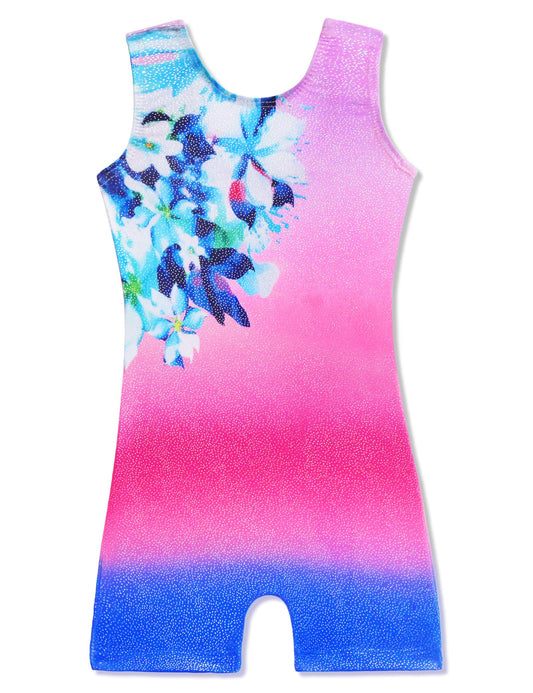 Domusgo Girls Leotards for Gymnastics Size 6-7 Years Old Sparkle Colorful Flower One Piece Biketards