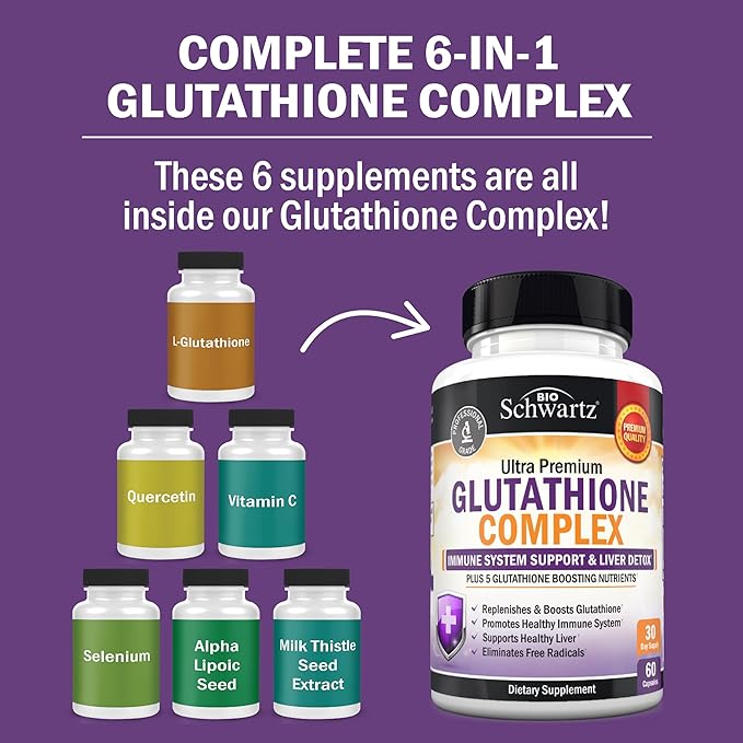BioSchwartz Glutathione Supplement Liver Detox with Quercetin Vitamin C Milk Thistle Alpha Lipoic Acid - Liver Supplement Immune Support Pills - Immunity Defense Health Formula and Cleanse 500mg 60ct