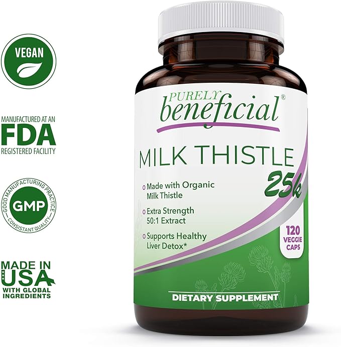 Milk Thistle Capsules- 25,000 MG Strength- 50X Concentrated Seed Extract & 80% Silymarin Standardized- 120 Vegan pills- Supports Healthy Liver Cleanse & Detoxification, Non-GMO- 4 Month Supply