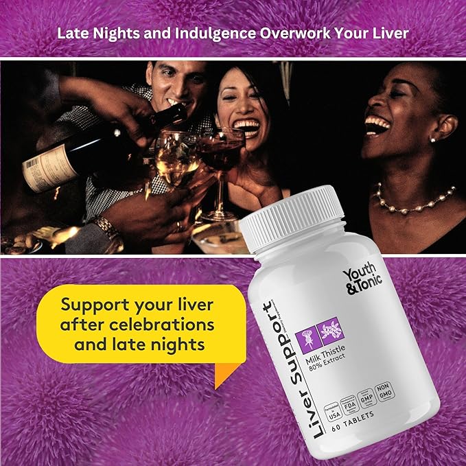 Youth & Tonic Liver Detox Cleanse Supplement – Silymarin Milk Thistle Complex Formula for Body Health, Repair & Support – Non-GMO Herbal Vitamins – 60 Capsules for Women & Men