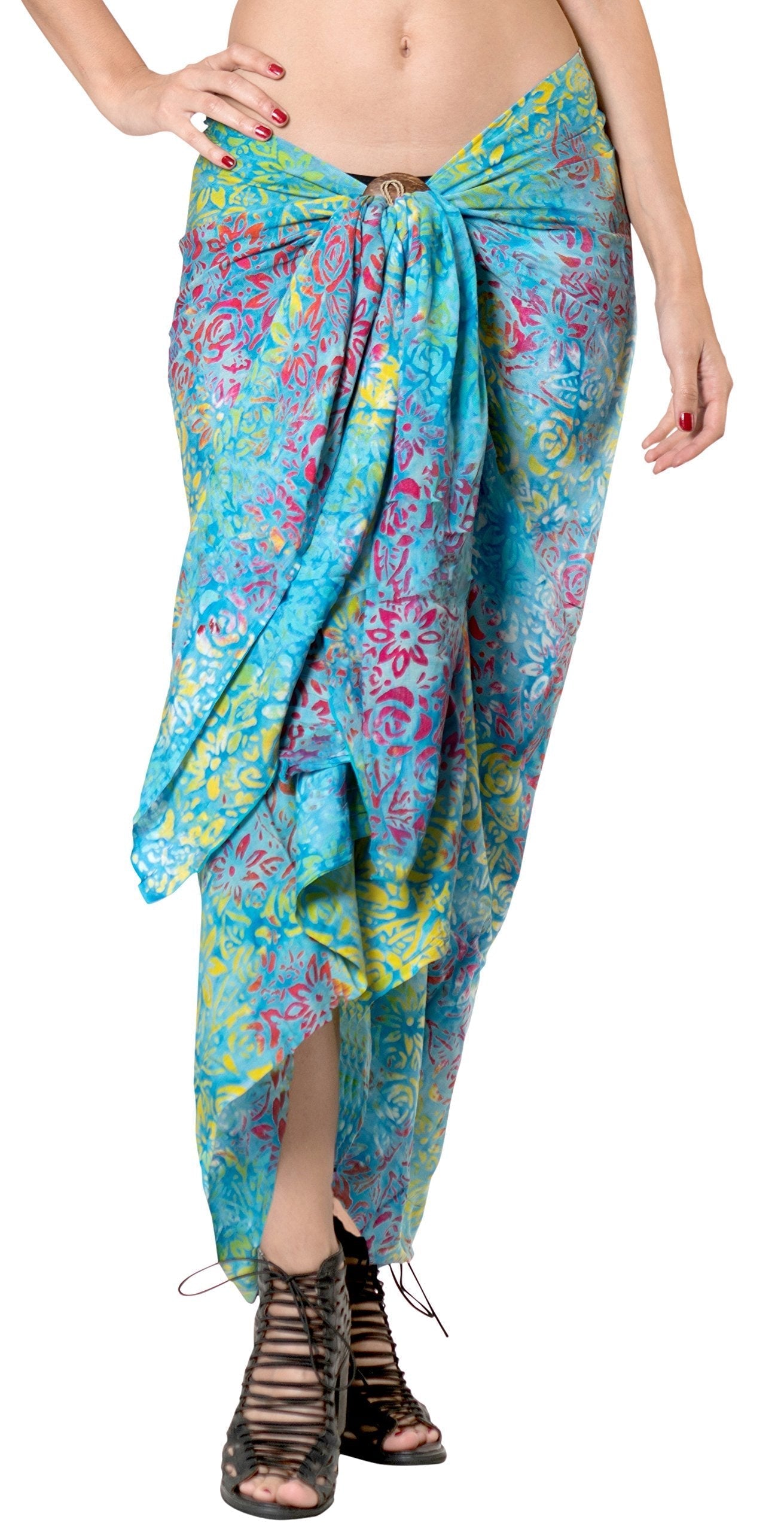 LA LEELA Women's Rayon Bandeau Bikini Cover-up Swimsuit Sarong, One Size, Sky, Leaves