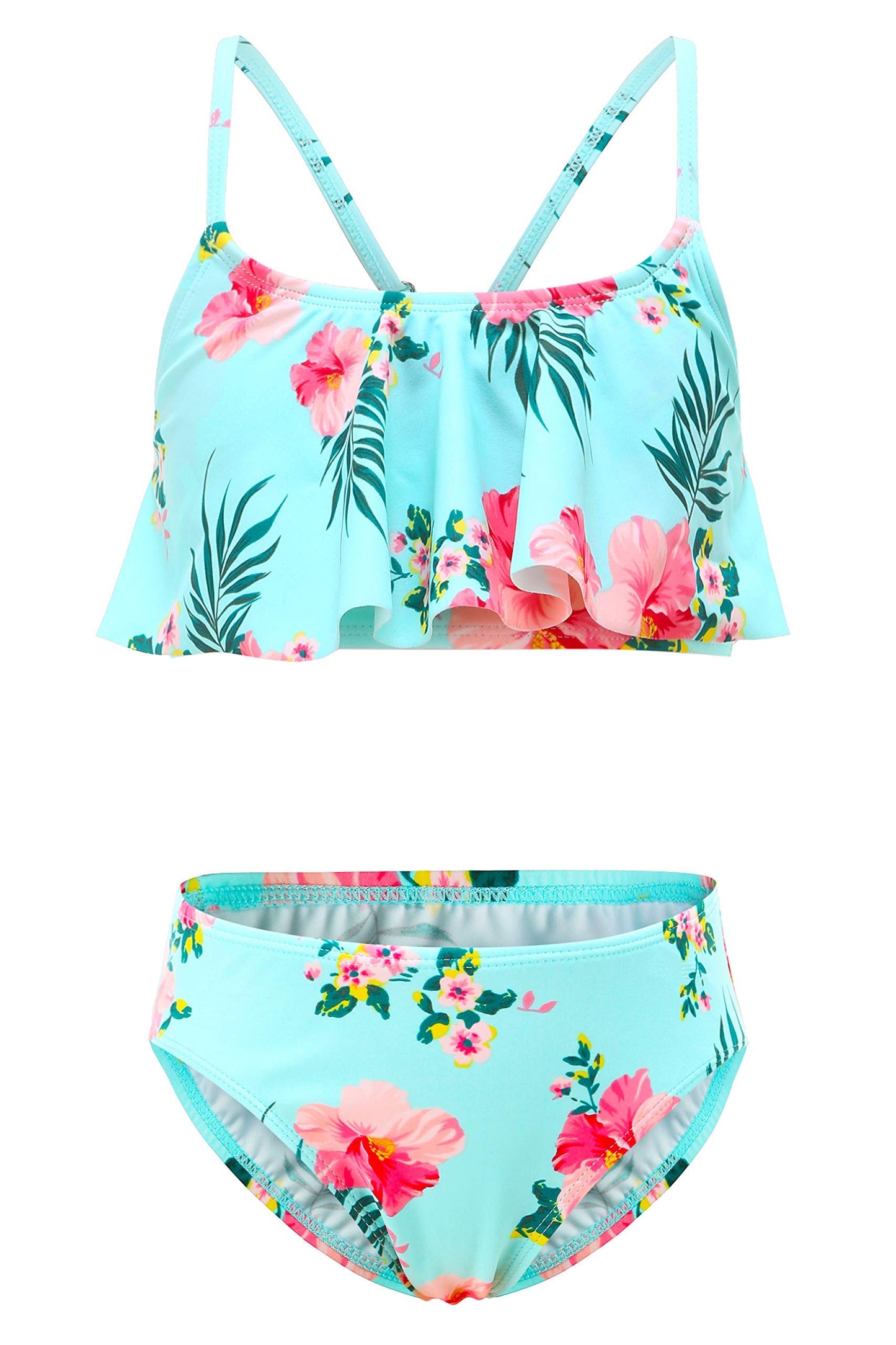 Girls Two Piece Bikini Swimsuits Hawaiian Floral Swimwear Kids Beach Bathing Suit Set Size 8/7-8