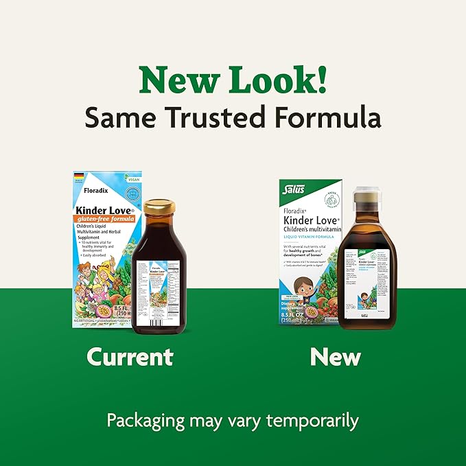 Floradix Kinder Love Children's Multivitamin - Liquid Multivitamin for Kids with Vitamins A, C, D & E, Calcium & More - Vegetarian, Non-GMO, Gluten-Free - 8.5 fl oz