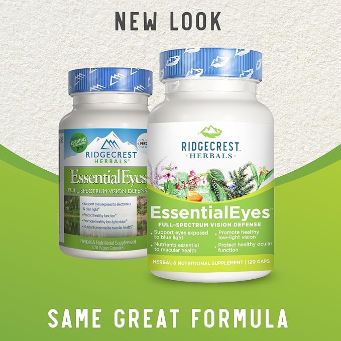 Ridgecrest Herbals EssentialEyes, Natural Eye Vitamin Supplements, Contains Lutein, Zeaxanthin, Bilberry Extract, Supports Eye and Vision Health (120 Vegan Caps, 30 Serv)