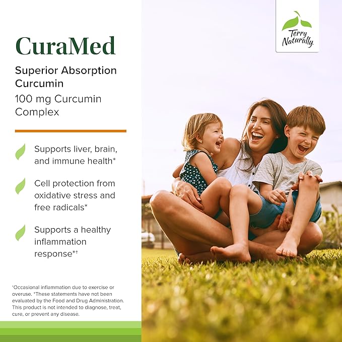 Terry Naturally CuraMed 100 mg Curcumin Complex - Enhanced Absorption Curcumin Supplement with Turmeric - Brain & Liver Health Support Supplement - Vegan Dietary Supplement - 60 Chewable Tablets