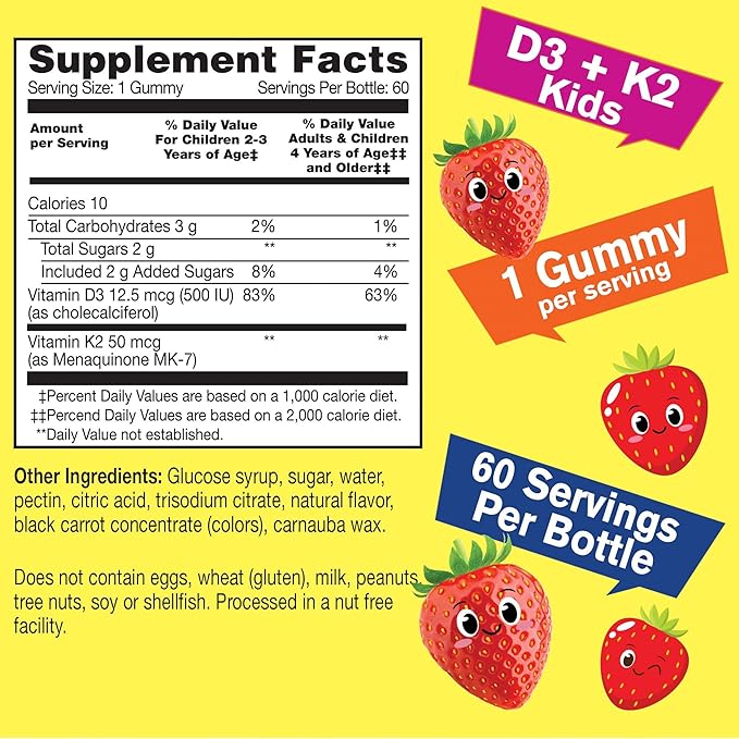 Vitamin D3+K2 Kids + Probiotics 2B Kids, Gummies Bundle - Great Tasting, Vitamin Supplement, Gluten Free, GMO Free, Chewable Gummy
