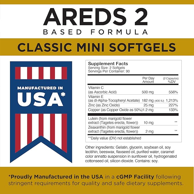 Viteyes AREDS 2 Classic Macular Health Formula Softgels, Eye Health Vitamin to Support Macular Health, Lower Zinc, Eye Vitamins, Macular Vitamins, Beta-Carotene Free, 180 Softgels